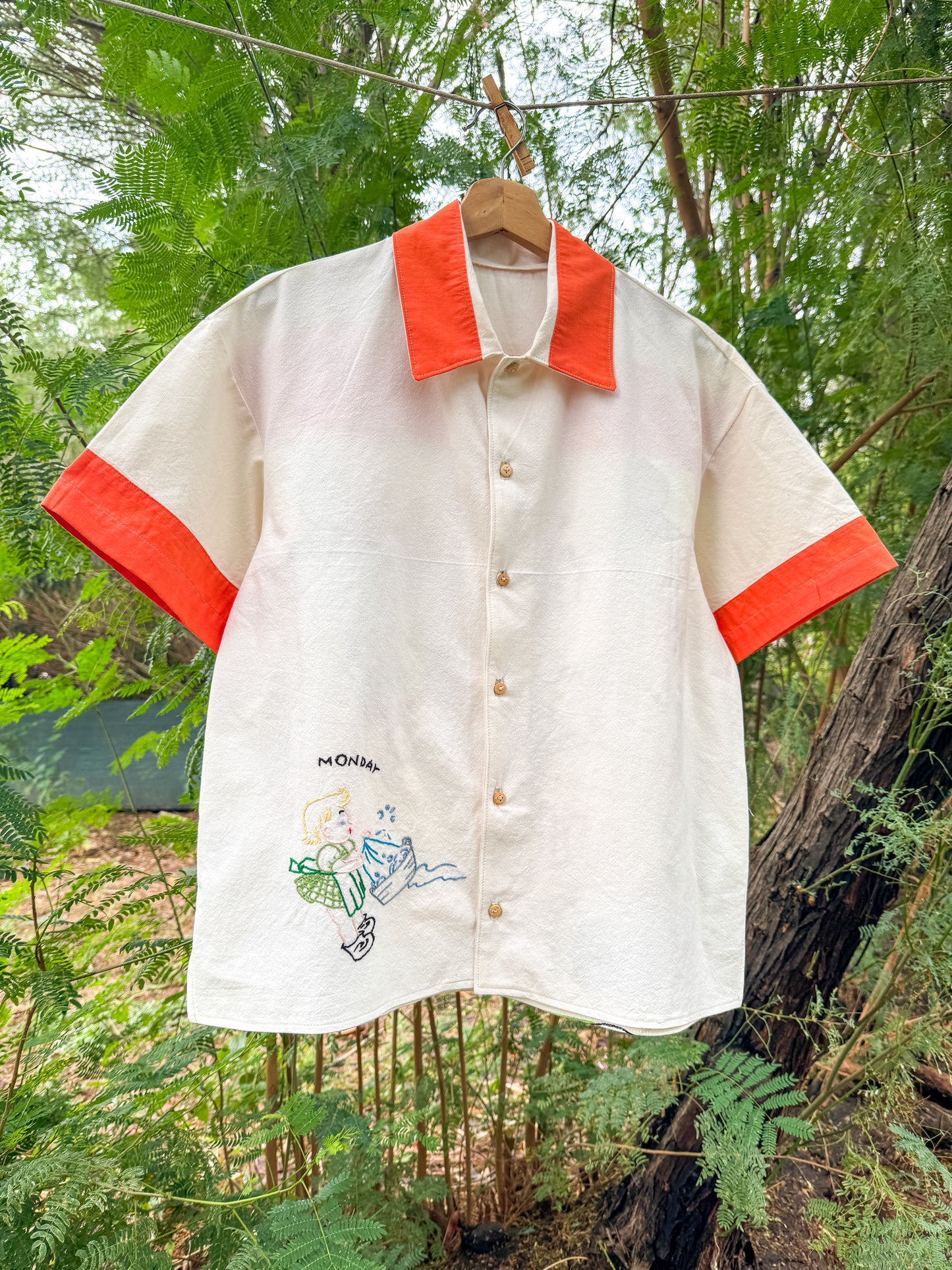 MONDAY EMBROIDERED BUTTON UP (SMALL)