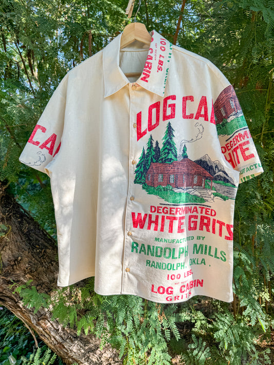 LOG CABIN FEED SACK BUTTON UP (LARGE)
