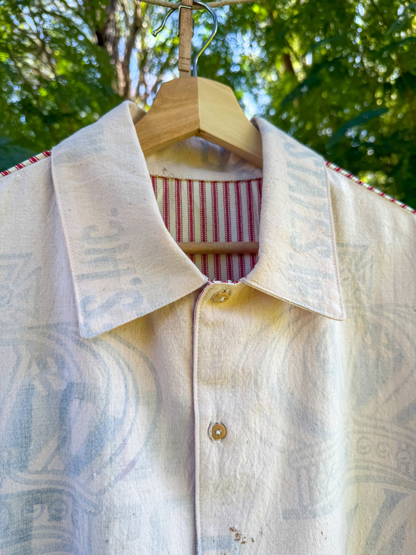 PEARL WHITE FLOUR SACK BUTTON UP (LARGE)