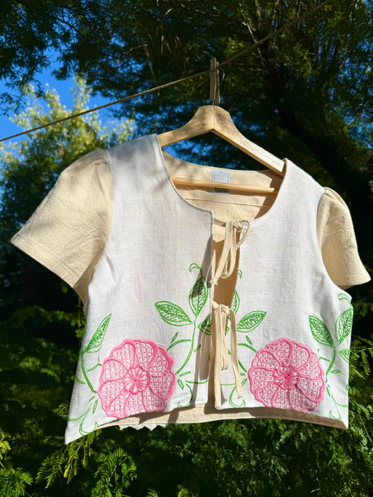 Pink Embroidered Tie Top (SMALL)