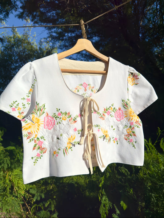 Floral Embroidered Tie Top MEDIUM