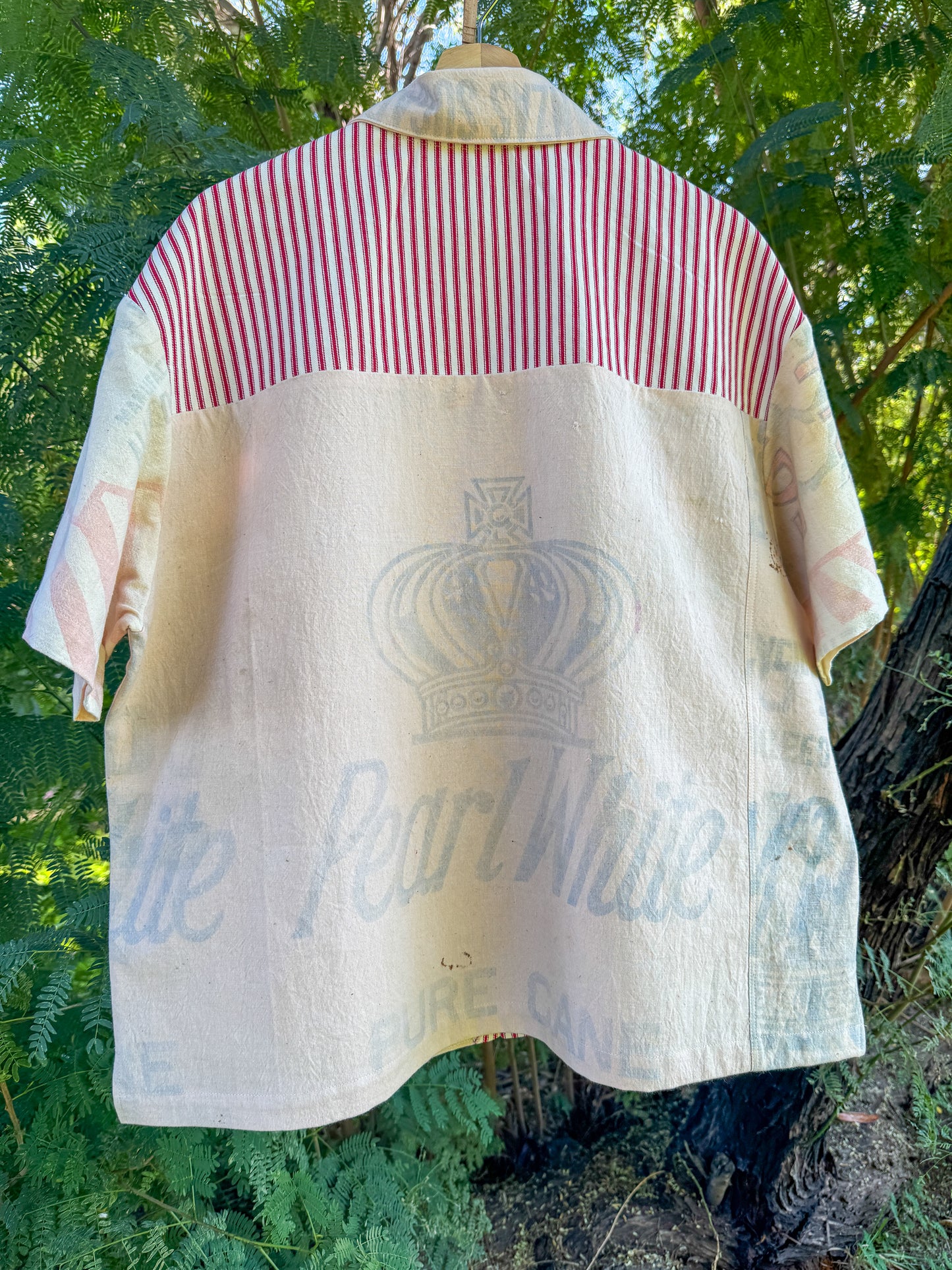 PEARL WHITE FLOUR SACK BUTTON UP (LARGE)