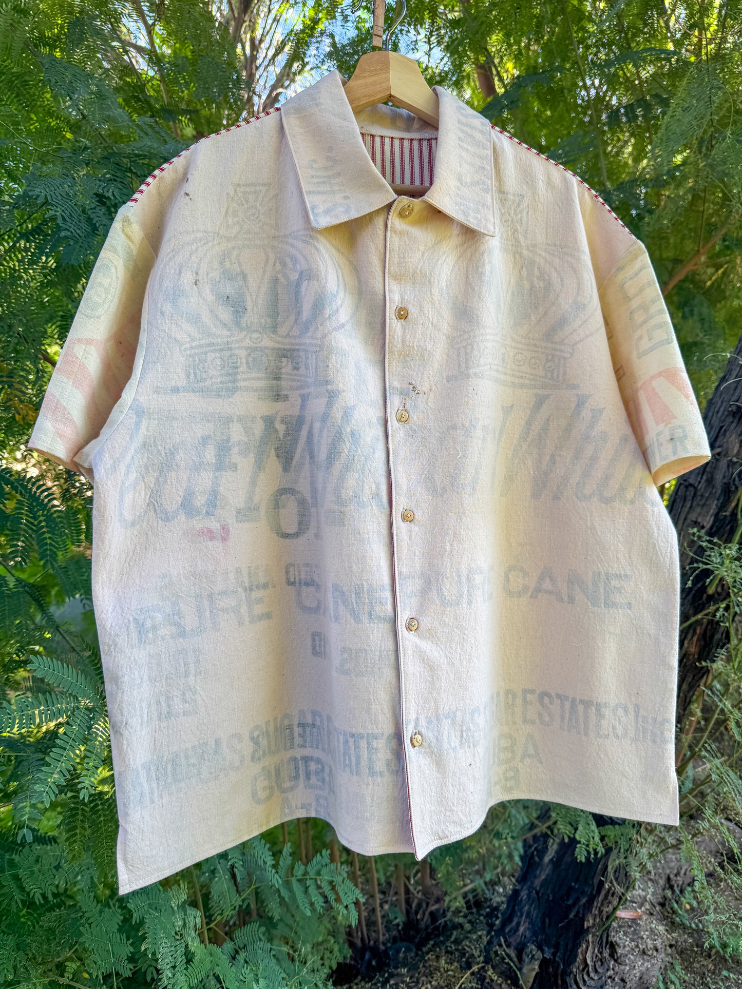 PEARL WHITE FLOUR SACK BUTTON UP (LARGE)